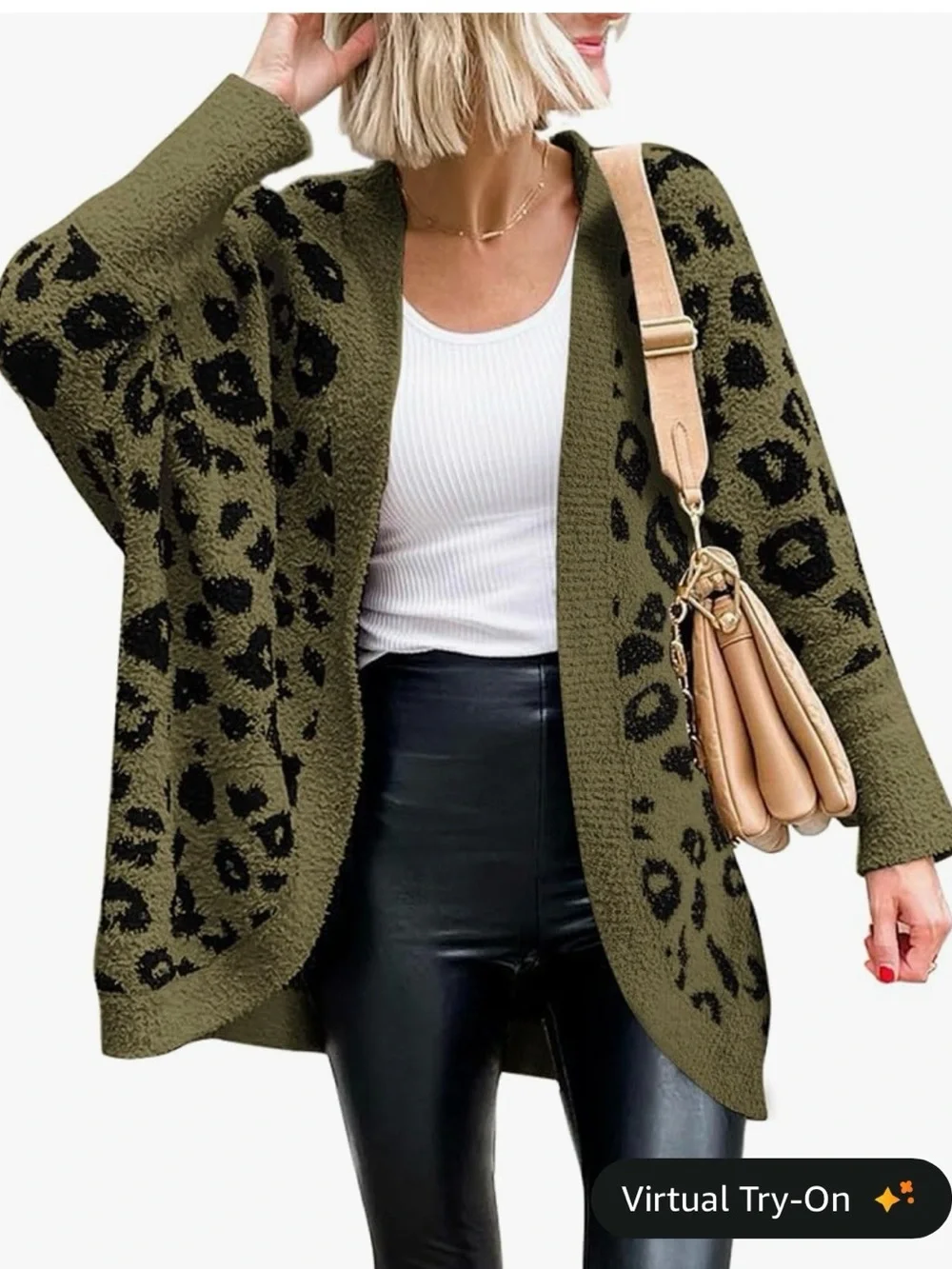 Olive Leopard Open-Front Cardigan Sweater